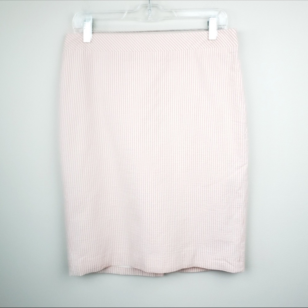 Ann Taylor Seersucker Pencil Skirt Pink White Stripe